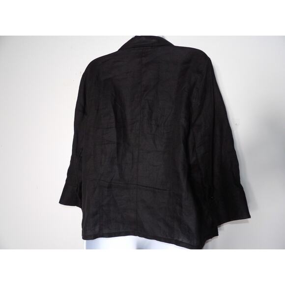 Talbots Irish Linen Blouse 12W Black Button Up Beach Lagenlook Coastal Casual - Picture 3 of 9